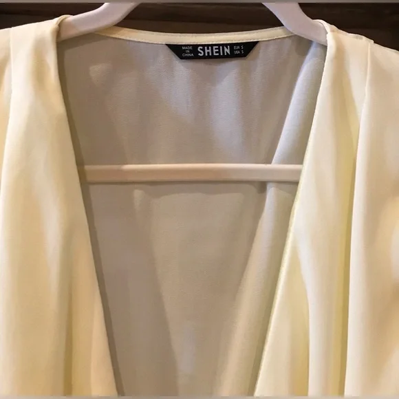 Accordion Bell Sleeve Deep V Multi Bow Tie Crop Warp Chiffon Blouse (S) - Picture 9 of 10